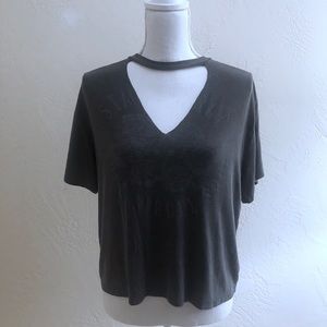 Charlotte Russe Dark Gray Choker Cutout T-Shirt
